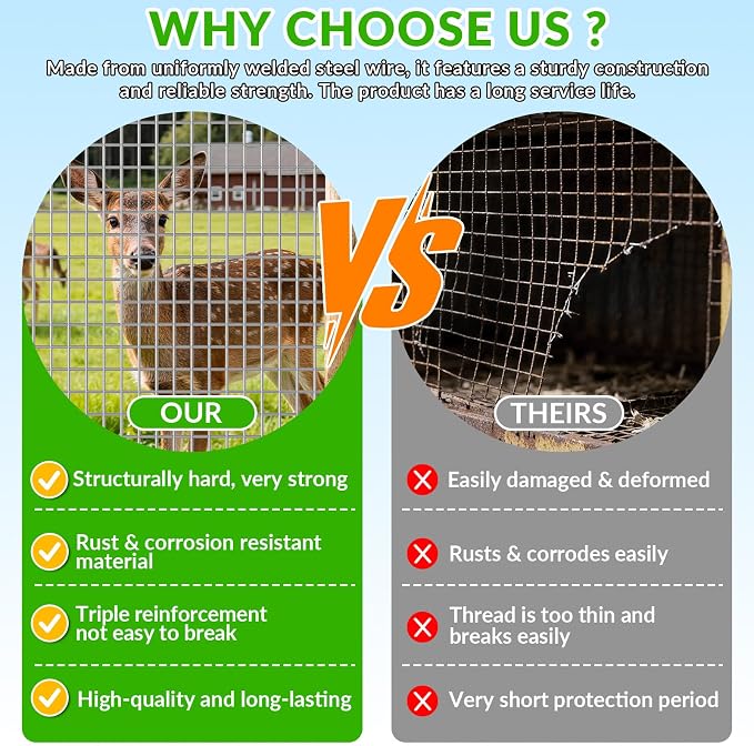 Welded Wire Fence 2‘’x 4‘’ 5ft x 50 ft,Vinyl Coated Welded Wire Mesh Roll,16GA Heavy Duty Galvanized Chicken Wire Fencing, Hardware Cloth for Yard Vegetable Protection Goat & Poultry Netting