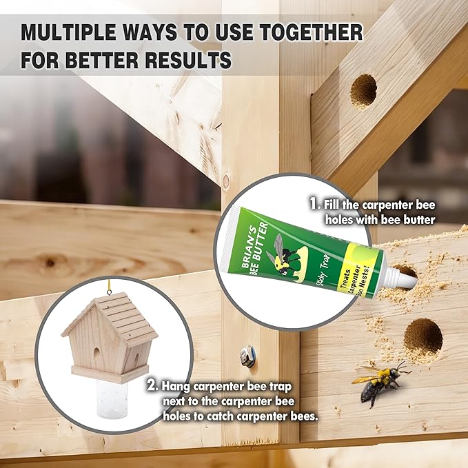 GRTRE 4 Pack Wood Carpenter Bee Trap for Outside - Nature Chalet Style Carpenter Bee Traps Outdoor Hanging
