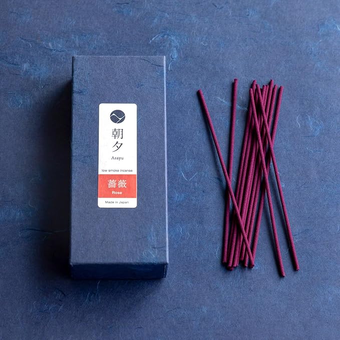 Asayu Japan Rose Incense Sticks - Low Smoke Japanese Incense, 40g (70-80 Sticks), Made in Japan, Smokeless for Less Irritation and Non-Toxic, for Meditation, Relaxation & Home Fragrance