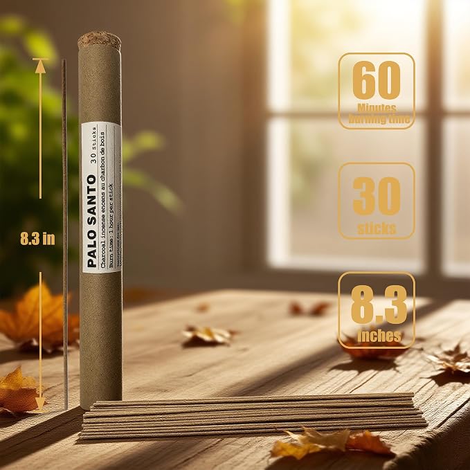 Palo Santo Incense Sticks - 30 Pack, Natural Peruvian Wood, Low Smoke Coreless Design, 1 Hour Burn Time, Sustainable Harvest, for Yoga Meditation Spiritual Purification & Gifting