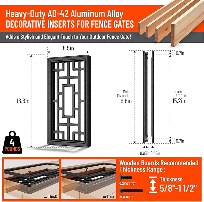 Aluminum Alloy Decorative Insert for Fencing，Metal Fence Panel Inserts, Rustproof Garden Yard Patio Decor