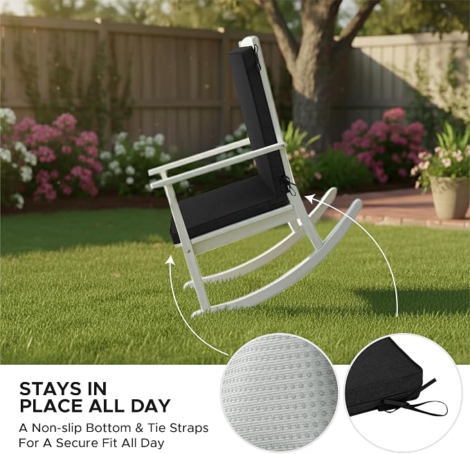 Outdoor Chair Cushions 20x20, Water-Resistant & Fade-Resistant, Patio Furniture Lawn Dining Chair Seat Replacement with High Back, Ties Zipper, Removable Cover, Set of 6, Black