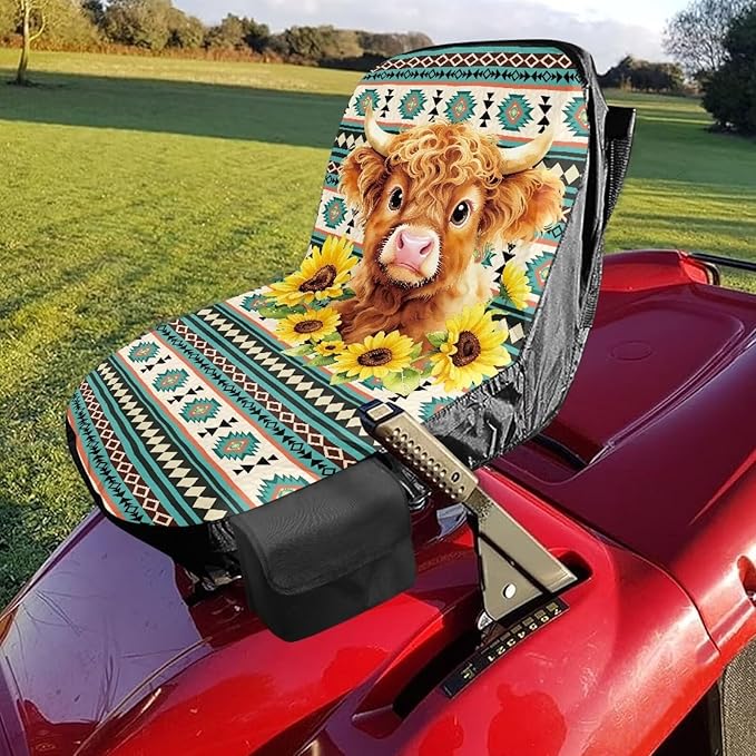 Aztec Riding Lawn Mower Seat Cover for Tractor Accessories Highland Cow Lawn Mower Seat Cover Protector Compatible with John Deere Cub Cadet, for Kubota