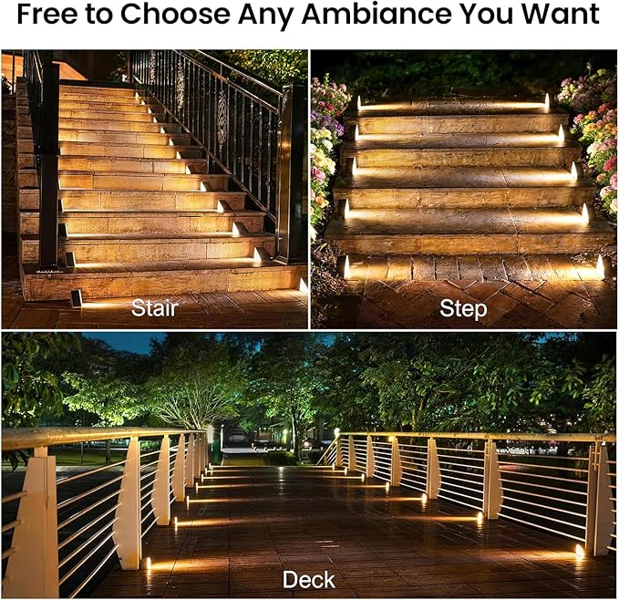 Solar Step Light Outdoor Stair Lights, Deck Lights Outdoor Powered IP65 Waterproof, 3000K Warm White Solar Outdoor Step Light, Decor for Stair, Deck, Step, Porch and Outside Patio, 12 Pack