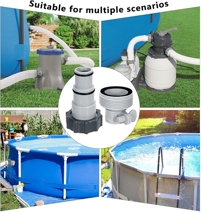Pool Hose Adapter Type A & B for 1.25 and 1.5 Inch Hoses, Pool Hose Conversion Kit with 2 Clamps and 2 Washers, Compatible with Select Intex Threaded Filter Pumps for Above Ground Pools