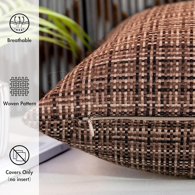 MIULEE Outdoor Waterproof Throw Pillow Covers Decorative Farmhouse Water Resistant Cushion Covers for Tent Patio Garden Couch Sofa Pack of 2, 18x18 Inch Coffee