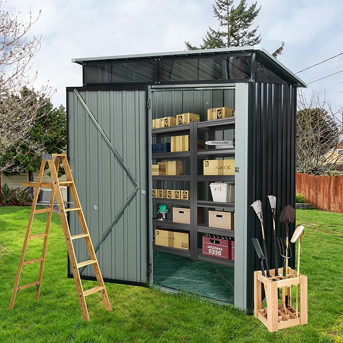 YOPTO 5x3 Feet Metal Outdoor Storage Shed, Garden Tool Shed with Transparent Plate, Lockable Door, Air Vents, Water Resistant Storage House for Backyard Patio Lawn, Black