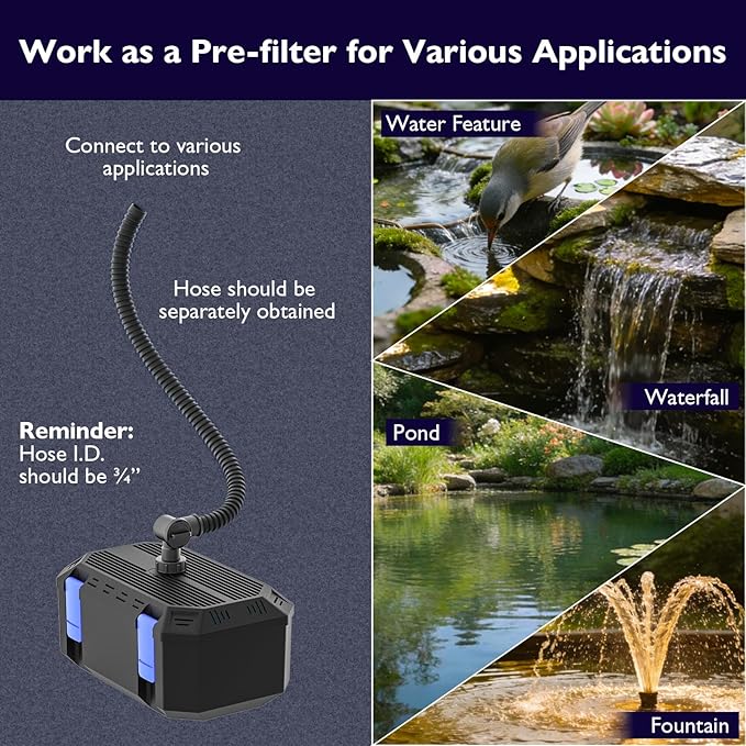 850GPH Pond Filter Pump with 4-Stage Filtration, Fish Pond Filter for Outdoor Ponds 500-750 Gal, Pond Pump Filter Box for Garden, Waterfall, Fountain, Water Feature