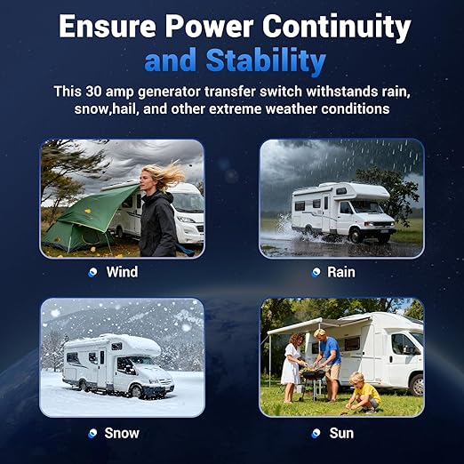 30 Amp Transfer Switch, Automatic Generator Transfer Switch for RV, Shore Power, Speedboats, 120V ATS Auto, Black