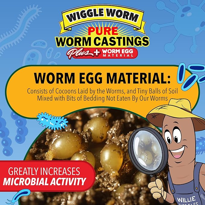 Wiggle Worm 100% Pure Worm Castings Plus Worm Egg Material, 40lbs - Fertilizer and Soil Amendment for Indoor and Outdoor Gardening to Improve Soil Fertility and Aeration - 100% Organic and Odor Free