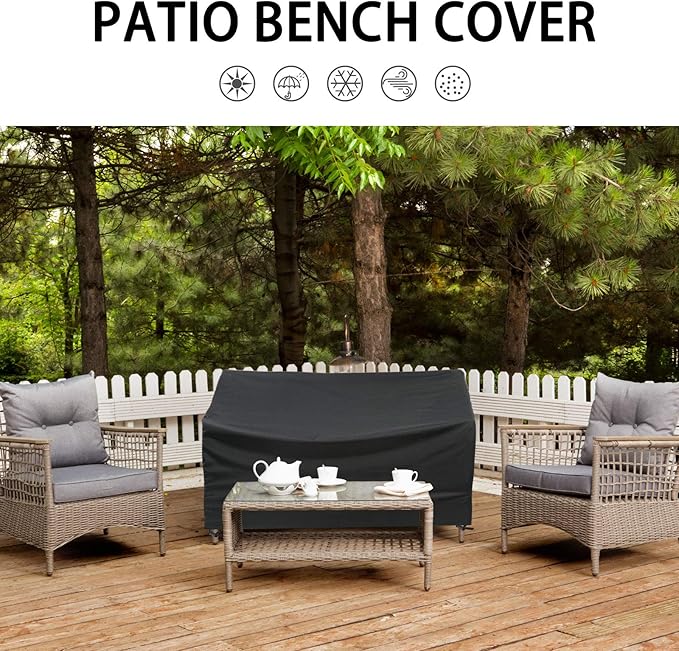 Kingling Outdoor Bench Covers Fits for 50-52 inch Outdoor Garden Bench/Sofa/Loveseat/Couch, Waterproof Outdoor Furniture Covers for 2-seat Park Bench, 52" W x 25" D x 35" H Black