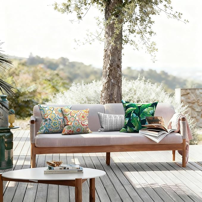 LVTXIII 2 Pack Outdoor Throw Pillow Covers for Patio Furniture, 16x16 Inch Square Pillow Case, Water-Repellent Cushion Covers for Garden, Porch, Sofa, Flower Multi