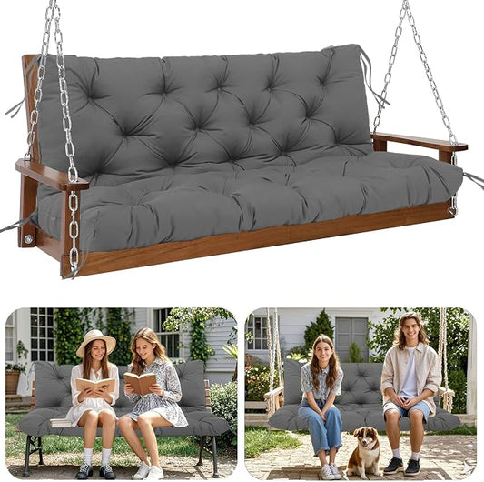 Extra Thick 5" Waterproof Porch Swing Cushions Outdoor 40 inch Swing Cushions 2 Seater Replacement with Backrest and Ties for Outdoor Furniture Patio Bench Garden (Gray)