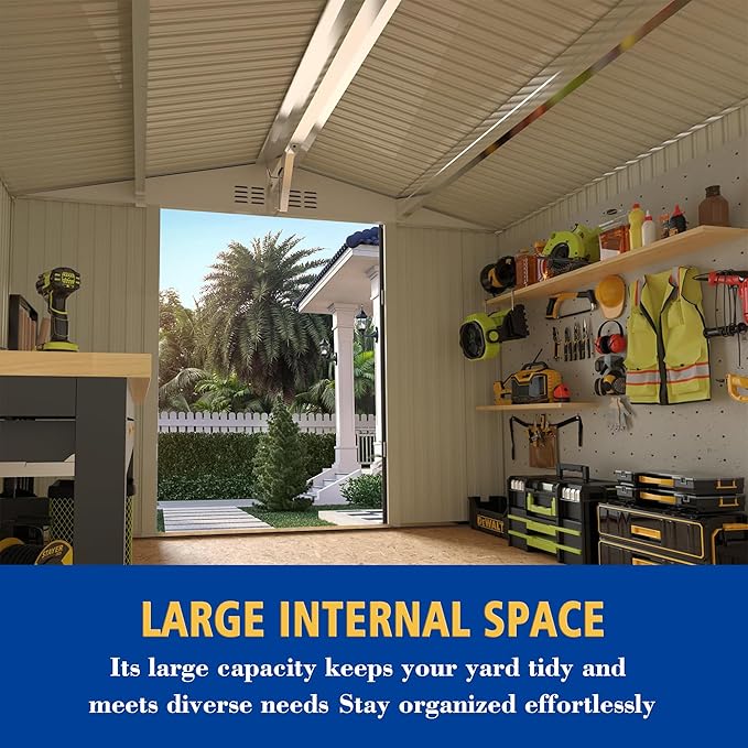 YOPTO 10x8 FT Outdoor Storage Shed,Metal Shed W/Window,Garden Storage Shed W/Lockable Door,All Weather Waterproof Tool House W/ 4 Air Vents & Sloped Roof,for Backyard,Patio,Lawn,Gray