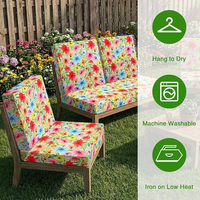 Newwiee 12 Pcs Patio Cushion Covers Outdoor Stretch Sofa Couch Cover Replacement Couch Slipcover Sofa Seat Chair Porch Patio Furniture Protector, Flexibility Washable(Colorful,Vivid Blossom)