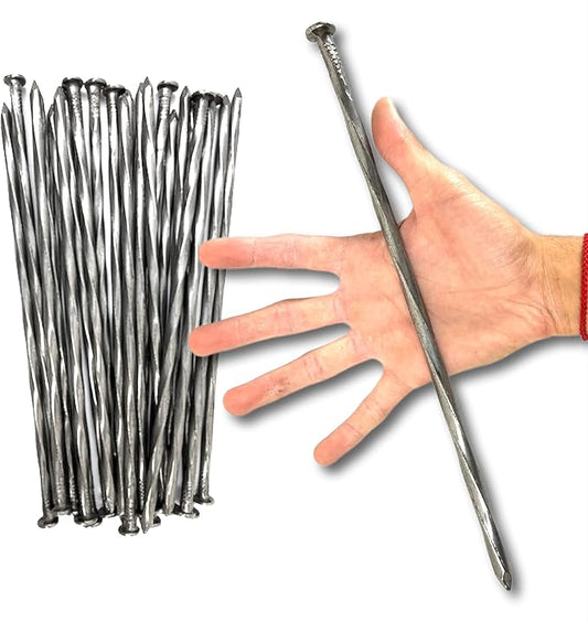 25-Pack Round Metal Landscape & Paver Edging Anchoring Stake, 12-Inch Length - Spiral Bright Spike Timber Nail, Tent Spikes, Camping, Trapping, Landscape, More (25)