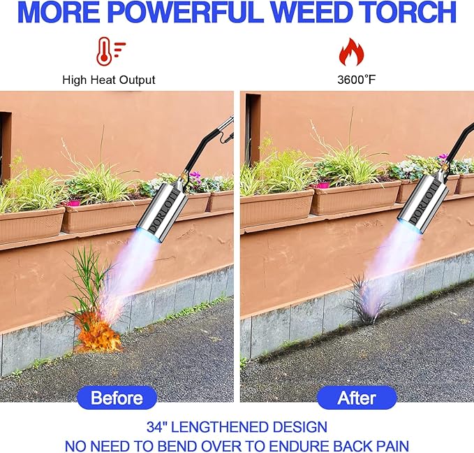 Propane Torch Weed Burner Kit,High Heat Output with Long/Short Mode & Storage Bag,12.5FT Hose Heavy Duty Blow Torch Flamethrower with Self Igniter and Turbo Trigger for Weeding,Roofing,BBQ,Melting Ice