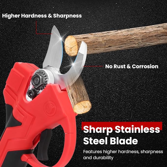 Electric Pruning Shears, 40mm Cordless Power Pruner 21V, 1.6" Tree Branch Cutter with 2PCS 6000mAh Rechargeable Batteries, Replacement Blades Set & Carry Box