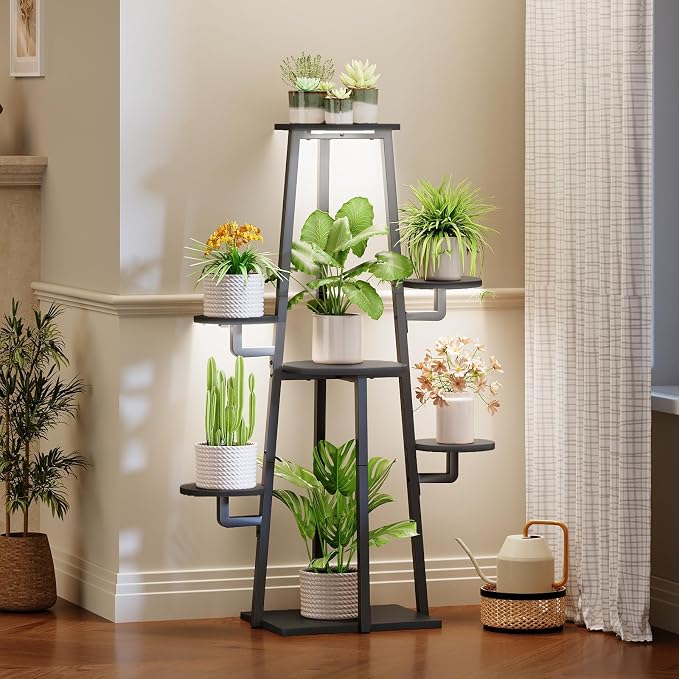 HOOBRO Plant Stand Indoor with Grow Lights, 7-Tier Plant Shelf | for Multiple Indoor Plants, 47.2"Corner Plant Stand Organizer with Metal Frame, for Living Room, Balcony, Patio