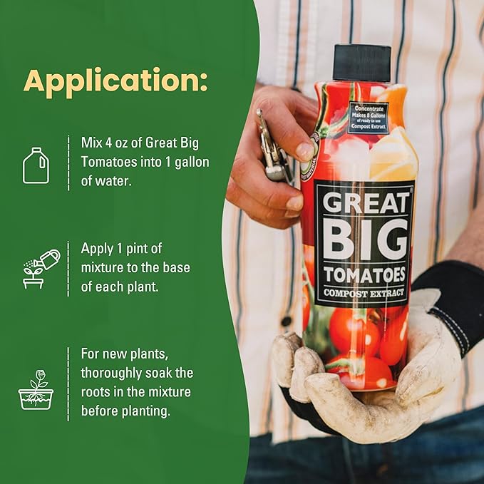 Great Big Tomatoes Soil & Fertilizer Booster for Big Vegetable Yields, Better Fertilizer & Plant Food Efficiency, & Garden Performance. Perfect for Beginners. 2.5 Gallon Concentrate (Makes 80 Gallons)