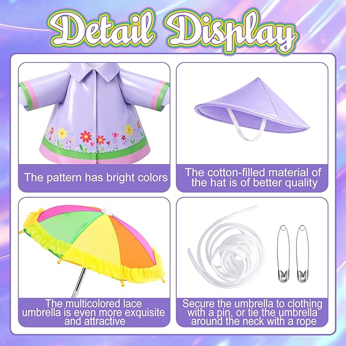 DECOHS 3 Pcs/Set Raincoat Porch Goose Outfits, Summer Lawn Goose Statue Raincoat Costume, Yard Goose Clothes Raincoats Umbrella Hat Outfit for 23" Statue Patio Garden Decoration (Purple)