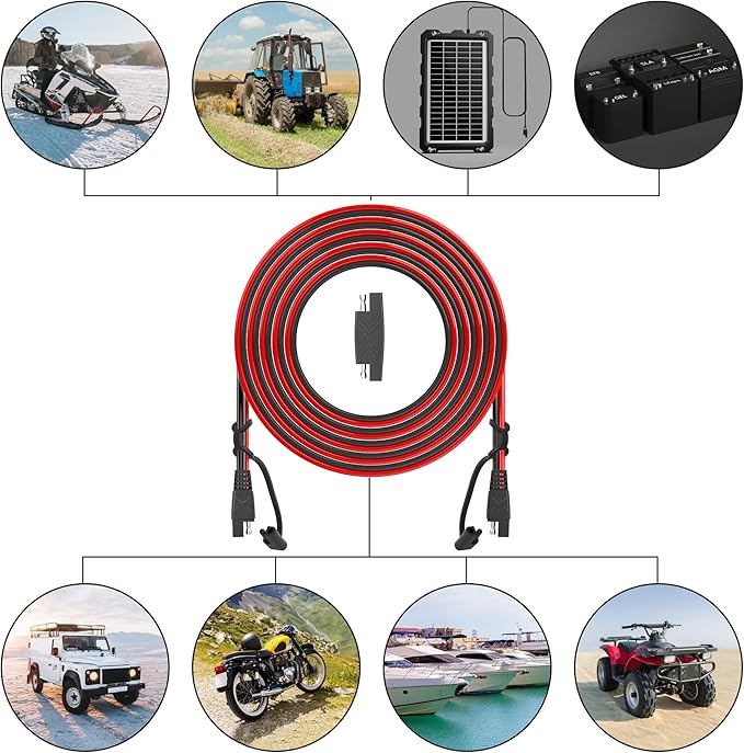 OYMSAE 25Feet SAE to SAE Extension Cable Quick Disconnect Connector 16AWG, for Automotive Solar Panel Extension Cable Plug(25FT(16AWG)) Pack of 4
