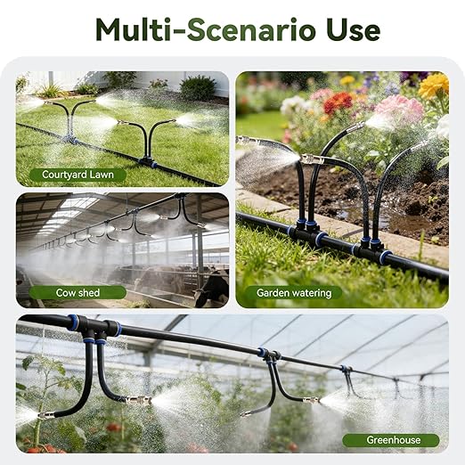 50Ft 1/2" Tubing High-Flow Drip Irrigation System, 360° Adjustable Garden Watering System with 30 Nozzles, Dual-Side Watering Kit for Raised Beds, Greenhouses & Efficient Plant Irrigation