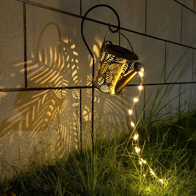 JIAJIAMEI Large Solar Watering Can Lights Leaf Outdoor Garden Decor, Waterproof Cascading LED Hanging Lights, Gifts for Mom Grandma Women Birthday Mother's Day - Yard Porch Patio Backyard