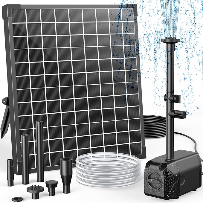Antfraer 25W Solar Fountain Pump, 320 GPH Solar Pond Pump with 4 Nozzles, Adjustable Flow & 6.6ft Tubing, Solar Water Fountain Pump for Garden, Fish Tank, Backyard