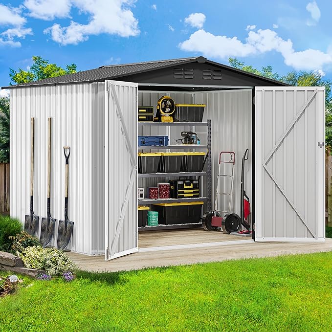 DWVO 8'x6' Large Metal Outdoor Storage Shed, Heavy Duty Tool Storage Sheds for Backyard Patio Lawn - Ideal for Bicycles, Garden Tools, and Lawn Equipment, Easy-to-Assemble, White