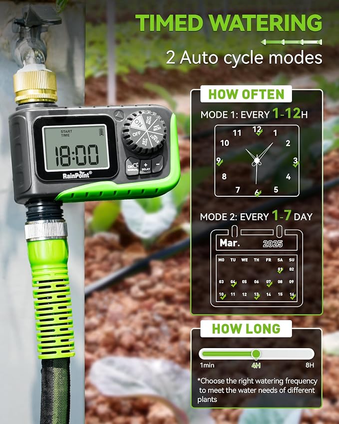 RAINPOINT Sprinkler Timer, Brass Inlet Water Timer for Garden Hose, Garden Hose Controller for Watering, Irrigation with Manual Watering/Rain Delay for Outdoor Lawn & Yard