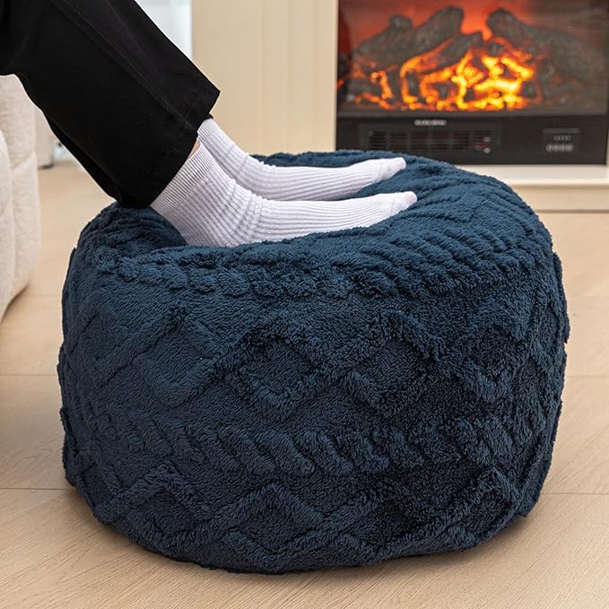 Poofieotto Unstuffed Pouf Ottoman Cover Handmade Footstool Ottoman Storage Solution Floor Pouf Footrest Cushion 20Diameter x12Height Inches for Living Room Wedding Bedroom Navy Blue No Filler