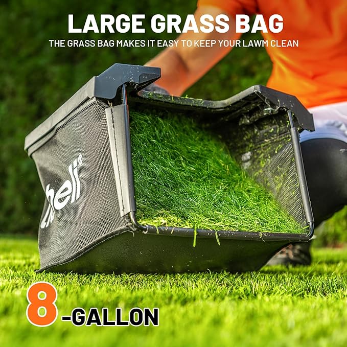 Litheli 13.4inch Electric Lawn Mower Cordless,Grass Cutter Machine for 2600 Sq.Ft. Lawnmower, 8 Gallon Capacity, Cutting Height from 1 to 2.5 in, Includes 2X4.0 Ah Battery.