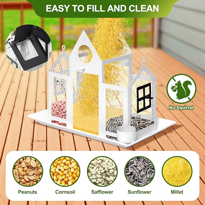 Solar Bird Feeders House for Outdoors Hanging, 7LBS Large Capacity Metal Wild Bird Feeder Squirrel Proof for Outside with Water Cup, Cardinal Birdfeeder Birdhouses Gift for Bird Lovers