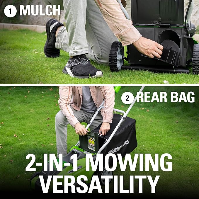 Greenworks 40V 16" Cordless Electric Lawn Mower + 40V Sweeper (150 MPH), 4.0Ah Battery and Charger Included