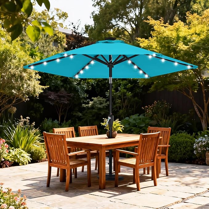 ABCCANOPY Durable Solar Led Patio Umbrellas with 24LED Lights 7.5FT (Turquoise)
