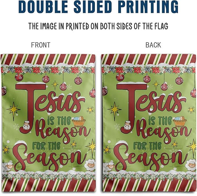 Jesus is the Reason House Flag Christian Christmas Flags 28x40 Double Sided Religious Garden Flag for Outside Large Nativity Flag Outdoor Xmas Winter Decorative Banner