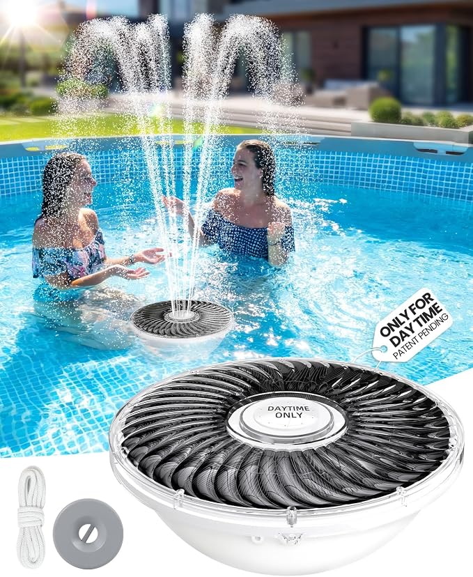 Solar Pool Fountain, 2026 Upgraded Large Solar Pool Water Fountain, Floating Pool Fountain for Inground/Above Ground Poosl,Solar Floating Fountain Pump for Daytime Use-White 1PK