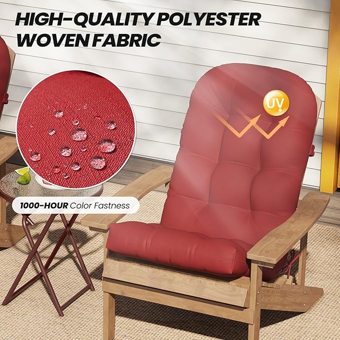 Crestlive 50x20x4 Inch Adirondack Chair Cushion Outdoor Rocking Chair Cushions Water Resistant High Back Patio Chair Cushions Thick, Chili