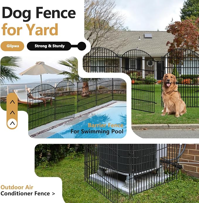5 Panels Garden Fence Animal Barrier with Lock, 40in (H) x 12ft (L) Dog Fences Outdoor for Yard No Dig Rustproof Decorative Tall Metal Panel Border Rabbits Temporary Ground Stakes Fencing