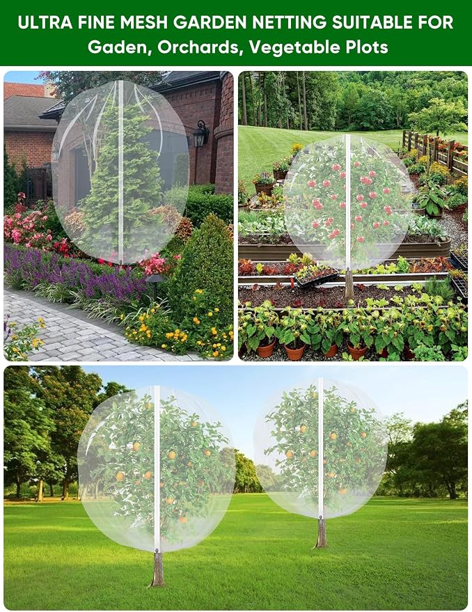 Fruit Tree Netting with Zipper - 4Pcs 5.3 x 6 FT Garden Bird Netting for Blueberry Bushes with Drawstring,Insect Plant Protection Mesh Net Bags for Tomato,Flowers,Animals,Cherry (4, 5.3 x 6 FT)