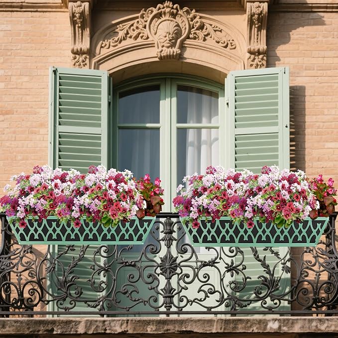 2 Pack 24 Inch Window Boxes Planters Railing Planter Box with Adjustable Brackets & Non-Woven Fabric Plant Grow Bags Deck Railing Planter Boxes Balcony Hanging Flower Box for Outdoor Plants
