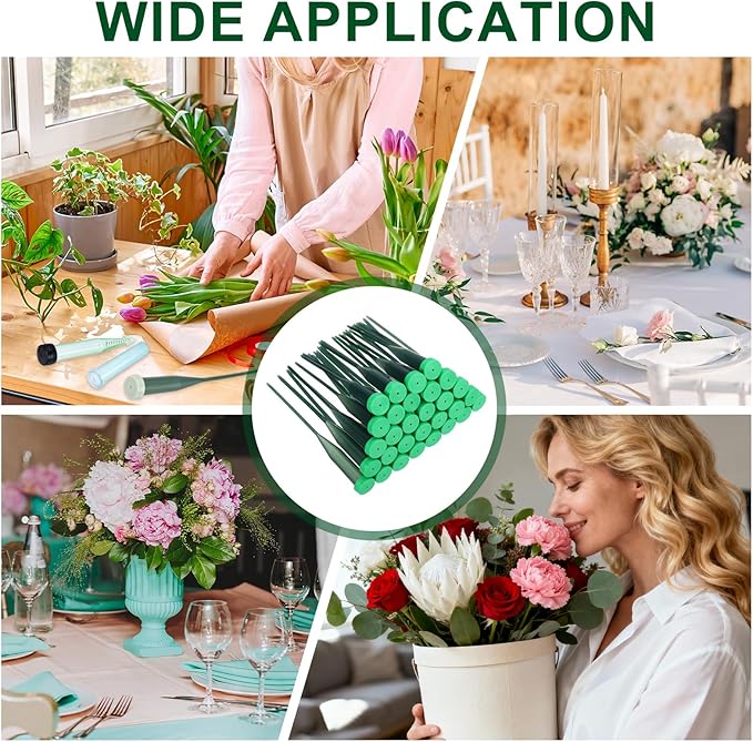 MECCANIXITY 160 Pcs Floral Water Tubes, 6 Inch Flower Water Tubes Floral Vials with Pick and Caps for Plants Stem Fresh Flowers Arrangement Decor Florist Supplies, Dark Green/Grass Green