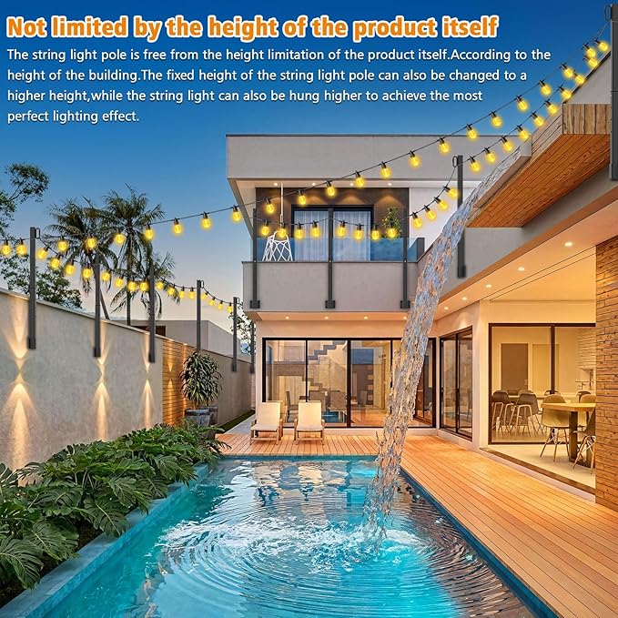 10 Pack 2.8FT String Light Poles,Metal Lights Poles for Outdoor String Light, Rustproof Heavy Duty for Outside Garden,Patio,Wedding,Backyard,Deck,Party