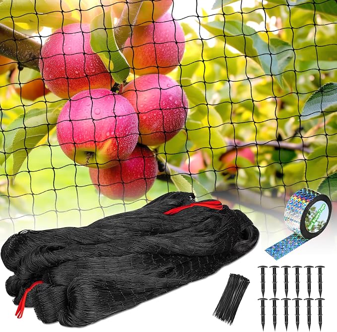 BSTPCOO 50'x50' with 2" Mesh Bird Netting for Chicken Coop with Bird Scare Tape, Hawk Nettings for Chicken Run, Heavy Duty Poultry Nettings Chicken Netting Roof Deer Net