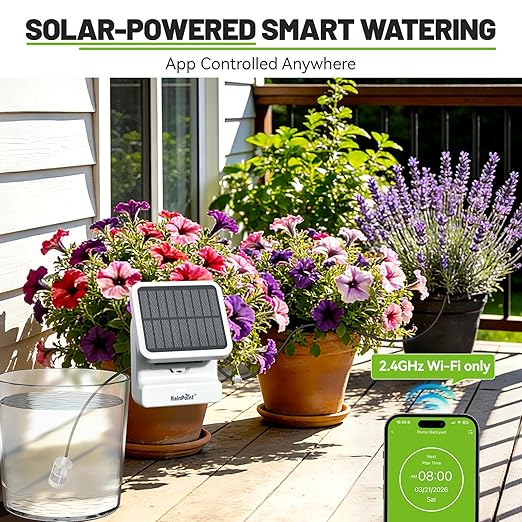 RAINPOINT Smart WiFi Solar Drip Irrigation System for indoor & Outdoor Use,APP Control Automatic Plant Waterer Device Kit Water Shortage Protection Push&Email Notification Grow Tent Water 10-20 Plants