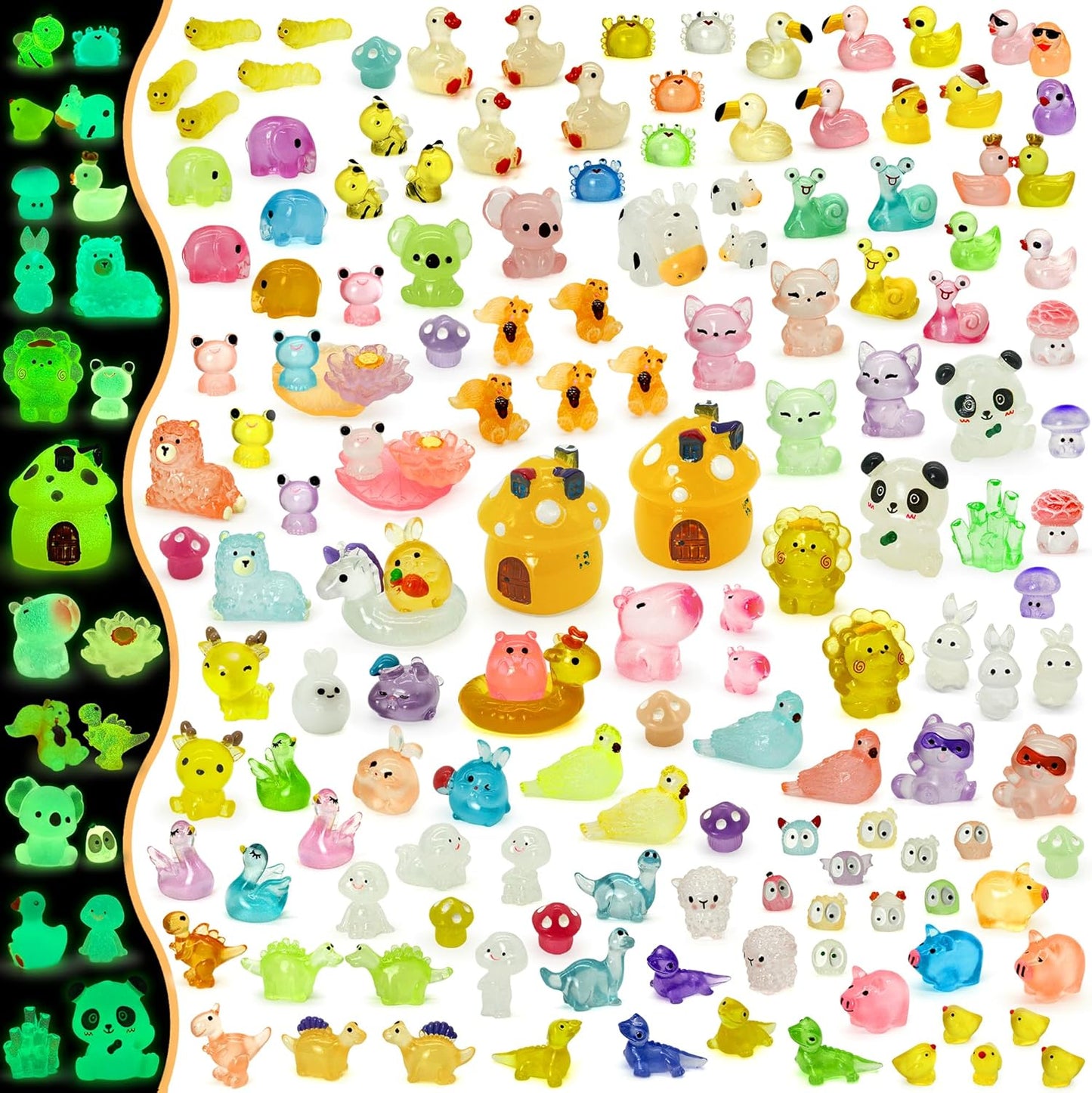 Tardigrade Mini Resin Animals Variety Pack, 150 Pcs Luminous Tiny Resin Animals Figures 48 Types Bulk Glow in The Dark Small Figurines to Hide Miniatures Garden Landscape Potted Dollhouse Decor