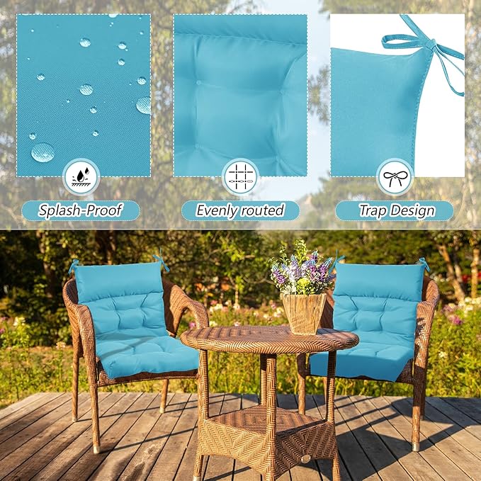Sintuff 2 Pcs 44 x 21 x 4 Patio Chair Cushions Outdoor Chair Cushion Seat/Back Tufted Pillow with Ties Water Resistant Replacement Indoor Patio Furniture Outdoor Furniture (Solid Color,Royal Blue)