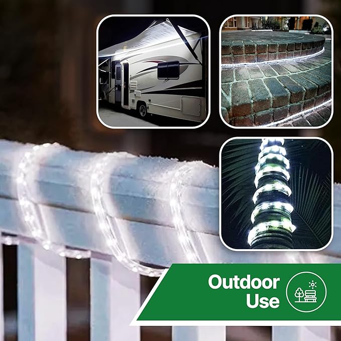 Tupkee LED Rope Light Cool-White - 24 Feet (7.3 m), for Indoor and Outdoor use - 10MM Diameter - 144 LED Long Life Bulbs Decorative Rope Tube Lights - Pack of 2