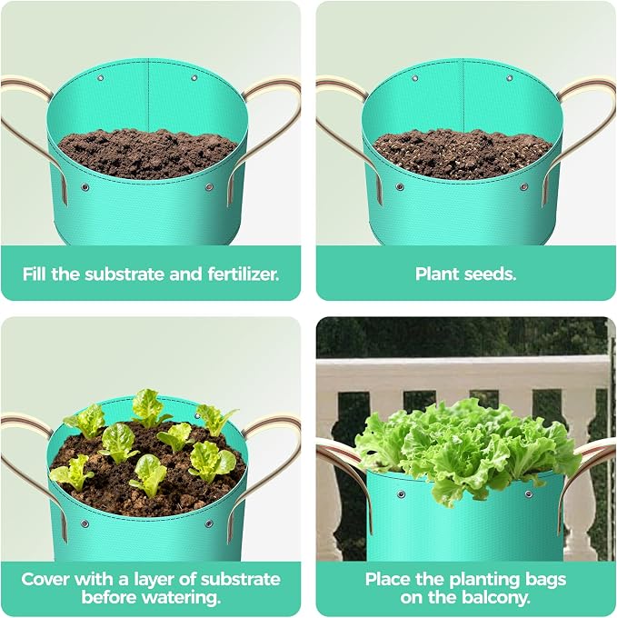 7 Pcs 10 Gallon Grow Bags, PE Garden Grow Bags for Plants with Branch-Binding Holes and Bottom Drain Holes, Ideal for Vegetables, Strawberries and Flowers